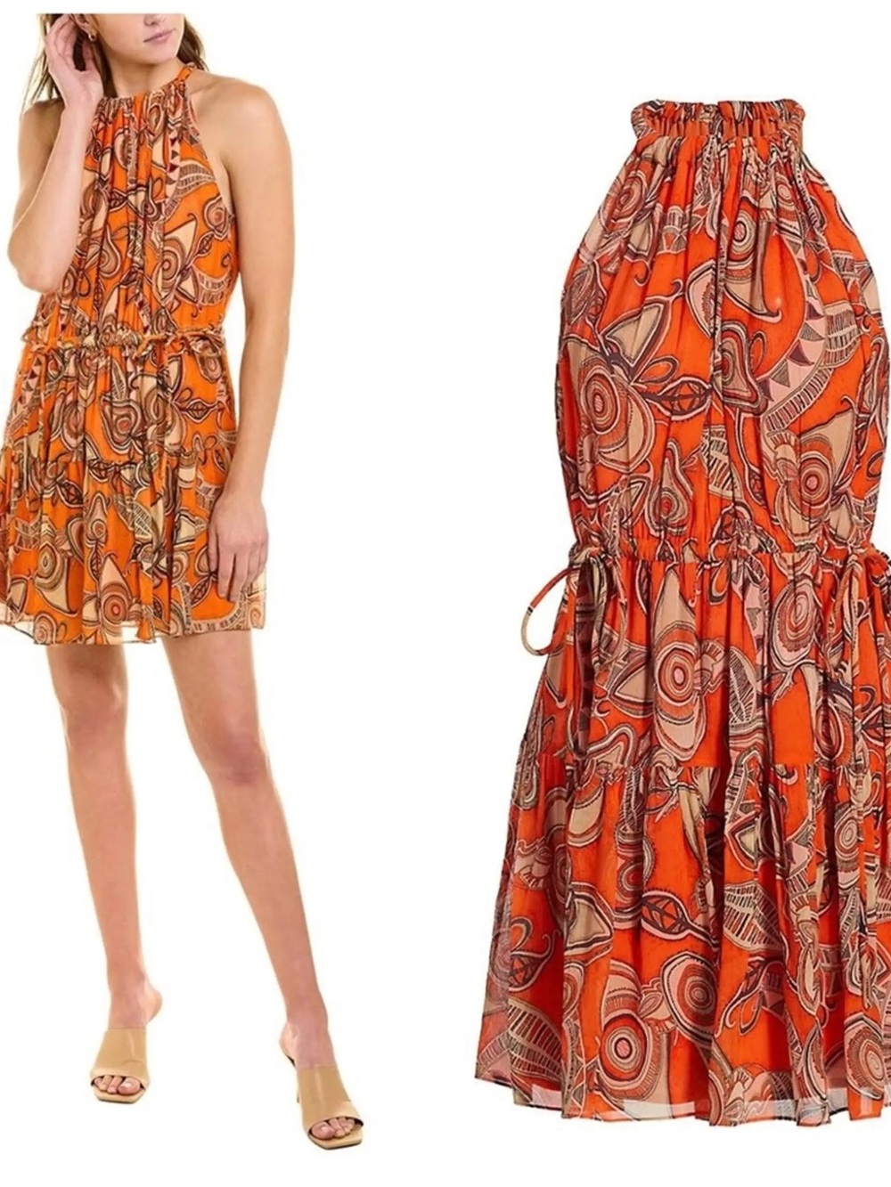 A.L.C. Orange and Tan Abstract Print Halter Dress NWT Size 8